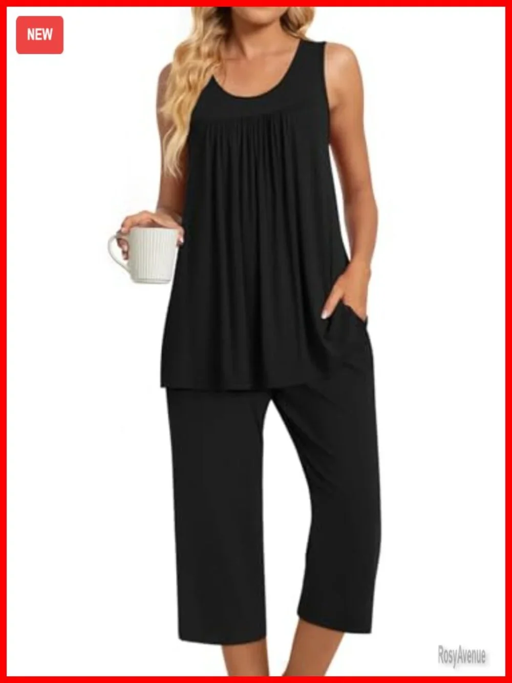 Women's Sleeveless Capri Pajama Set with Pockets - Soft Rayon Lounge Set